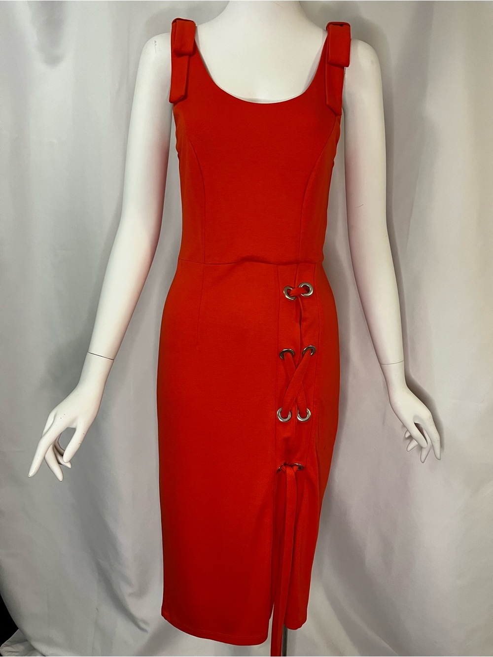 VENUS Orange Lace-Up Strap Bodycon Midi Dress